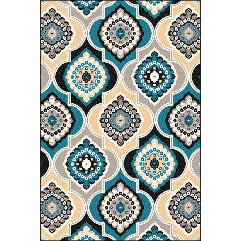 Sikunuo | Classic Floral Pattern Rug Blue Vintage Rug Polyester Washable Non-Slip Mat Rug for Bedroom