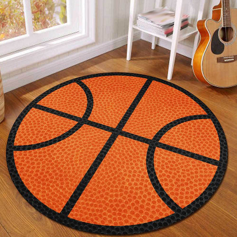 Sikunuo | Simple Kids Rug in Orange Sports Basketball Pattern Rug Polyester Washable Carpet for Kids Room