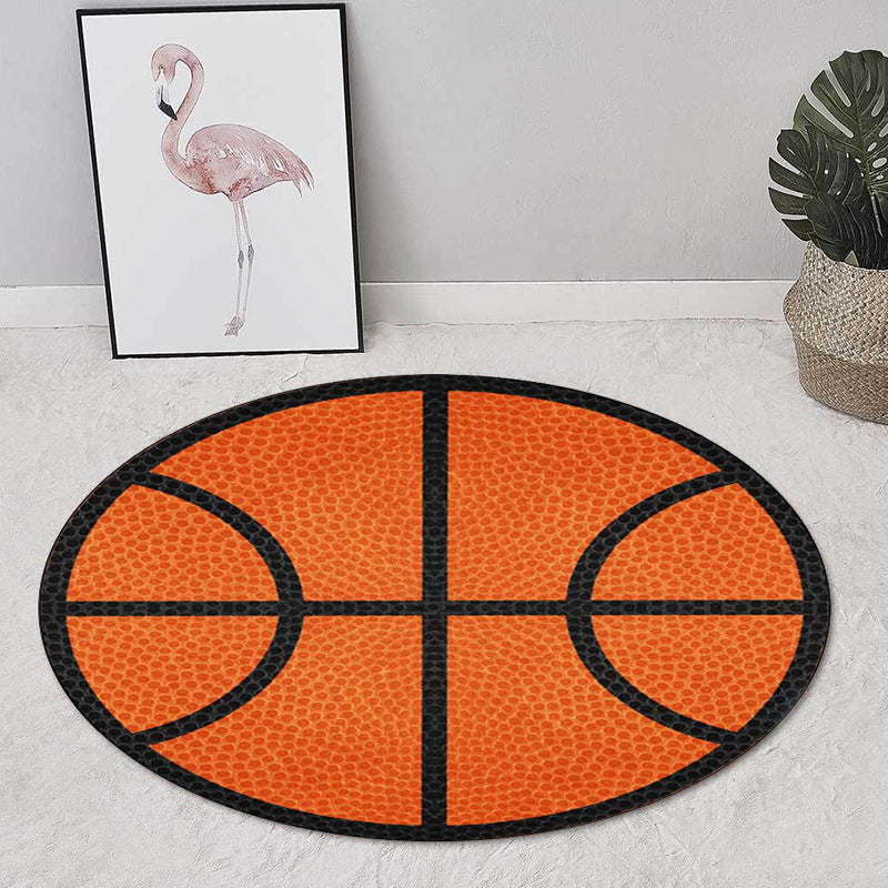 Sikunuo | Simple Kids Rug in Orange Sports Basketball Pattern Rug Polyester Washable Carpet for Kids Room