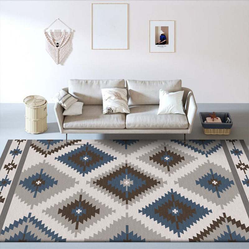 Sikunuo | Blue and Gray Southwest Rug Polyester geometric pattern rug washable non-slip bottom rug for living room