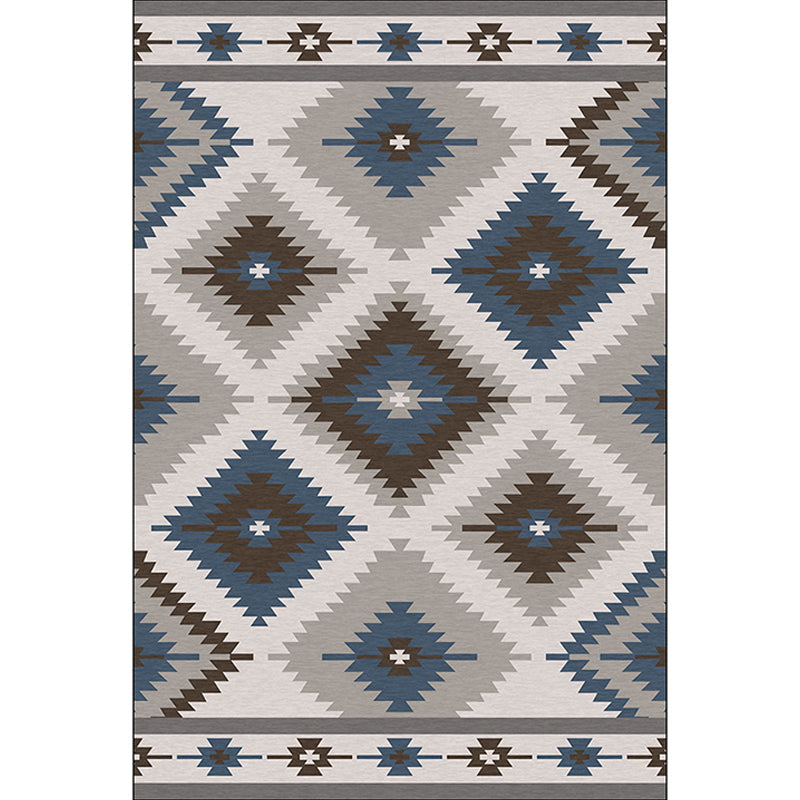 Sikunuo | Blue and Gray Southwest Rug Polyester geometric pattern rug washable non-slip bottom rug for living room