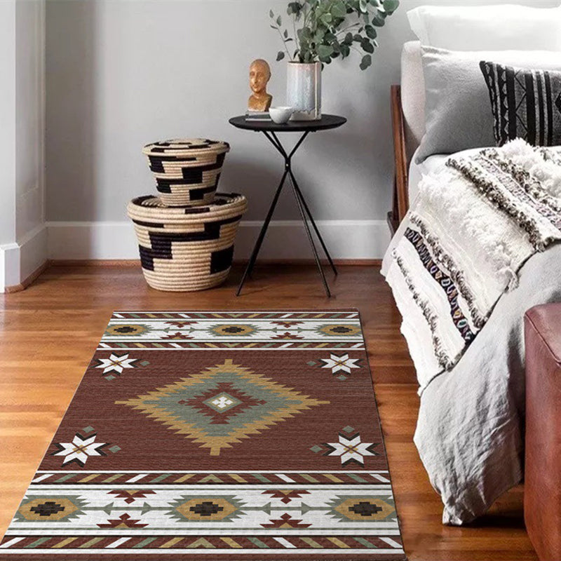 Sikunuo | Americana Tribal geometric print carpet brown polyester carpet machine washable non-slip carpet for living room