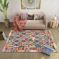 Sikunuo | Yellow Persian Carpet Polyester Geometric and Check Pattern Carpet Washable Non-Slip Backing for Living Room