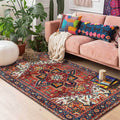 Sikunuo | Retro Medallion Pattern Carpet Red Persian Carpet Polyester Machine Washable Non-Slip Area Rug for Bedroom