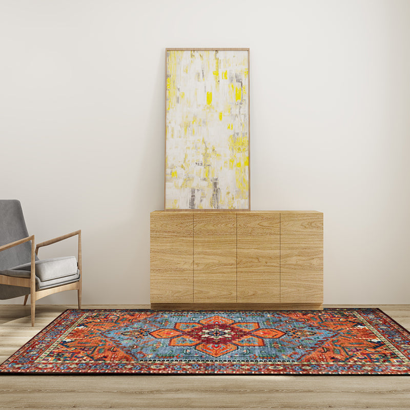 Sikunuo | Retro Medallion Pattern Carpet Red Persian Carpet Polyester Machine Washable Non-Slip Area Rug for Bedroom