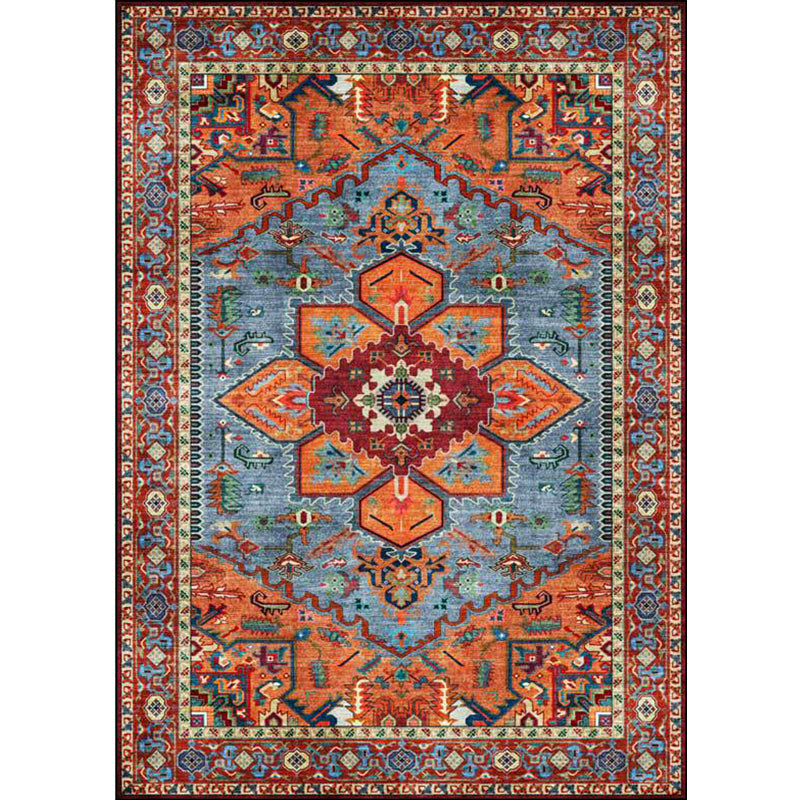 Sikunuo | Retro Medallion Pattern Carpet Red Persian Carpet Polyester Machine Washable Non-Slip Area Rug for Bedroom