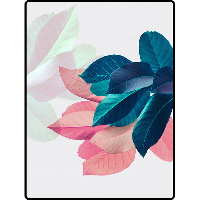 Sikunuo | Traditional Leaf Pattern Carpet Blue and Pink Polyester Carpet Machine Washable Non-Slip Carpet for the Bedroom