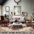 Sikunuo | Moroccan Medallion Print Rug Light Brown Polyester Rug Machine Washable Non-Slip From the Floor for the Living Room