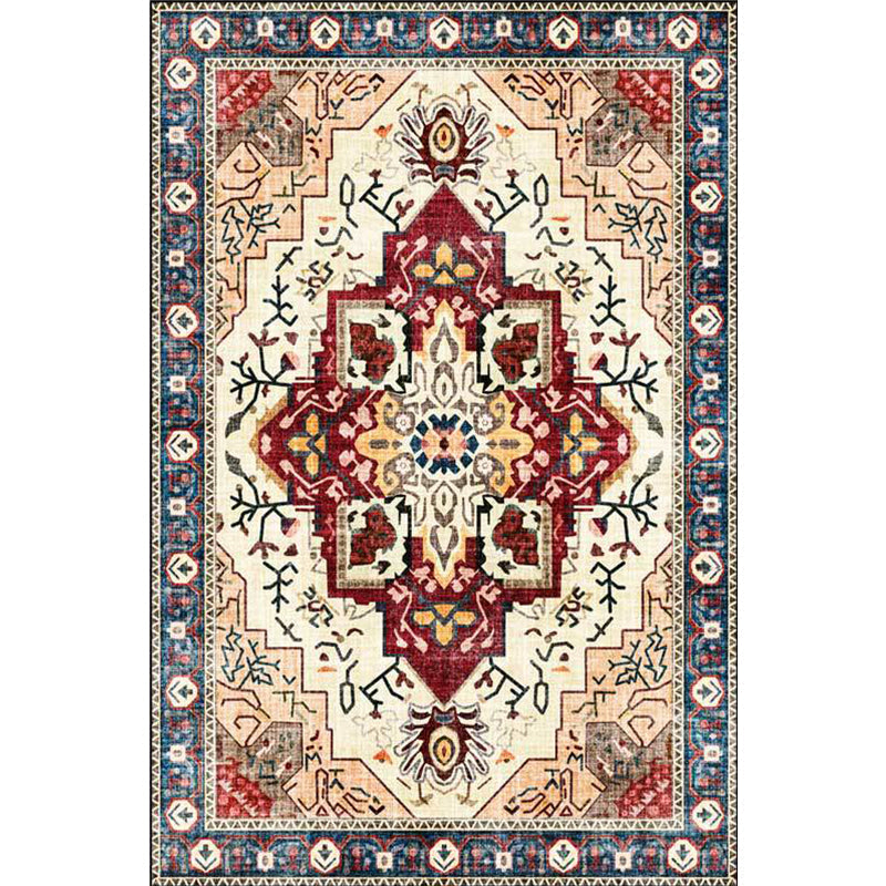 Sikunuo | Moroccan Medallion Print Rug Light Brown Polyester Rug Machine Washable Non-Slip From the Floor for the Living Room