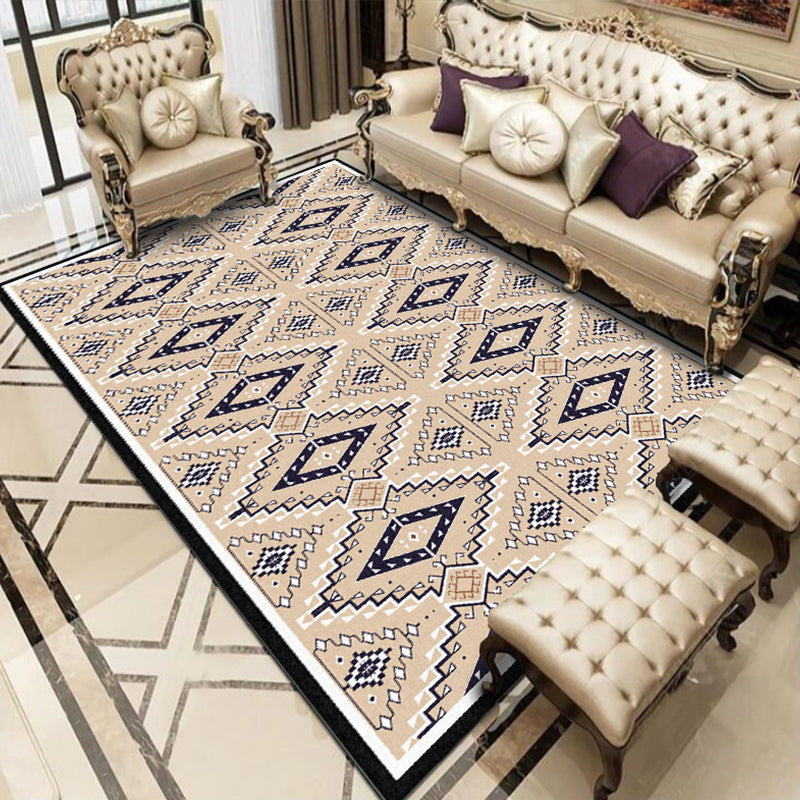 Sikunuo | American geometric print rug yellow polyester rug machine washable non-slip rug for the living room