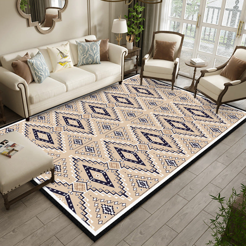 Sikunuo | American geometric print rug yellow polyester rug machine washable non-slip rug for the living room