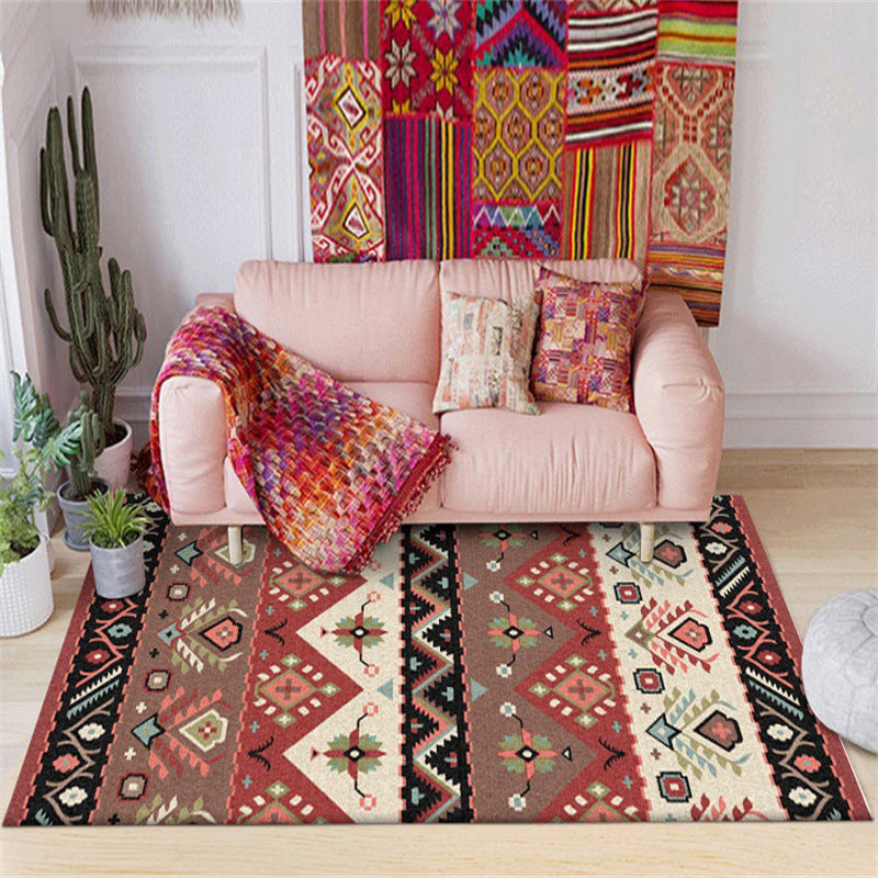 Sikunuo | Stylish Tribal Design Carpet Red Vintage Carpet Polyester washable Non-slip back Carpet for bedroom