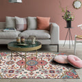 Sikunuo | Pink Mediterranean Carpet Polyester Flower and Medallion Pattern Carpet Washable Non-Slip Back Carpet for Living Room