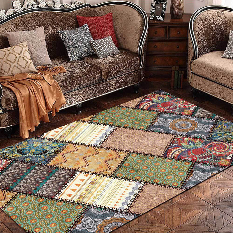 Sikunuo | Unique tribal pattern carpet red and gray vintage carpet polyester washable non-slip backing living room carpet for the bedroom