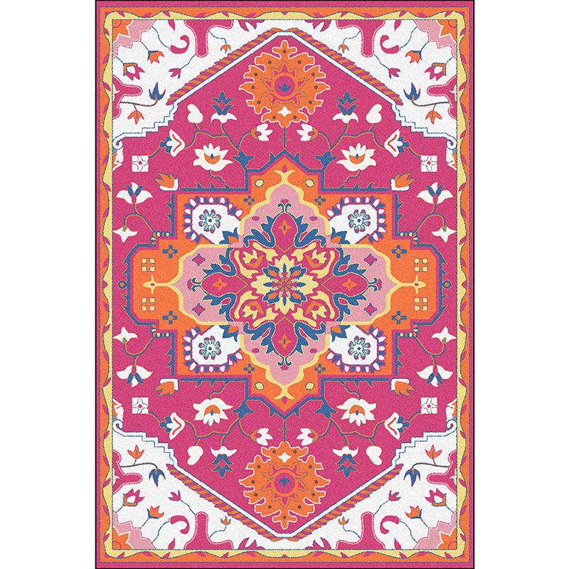 Sikunuo | Pink and Blue Mediterranean Carpet Polyester Medallion Pattern Carpet Washable Non-Slip Backing Carpet for Living Room