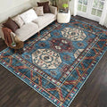 Sikunuo | Moroccan Medallion Pattern Rug Blue Polyester Rug Machine Washable Non-Slip Area Rug for Living Room