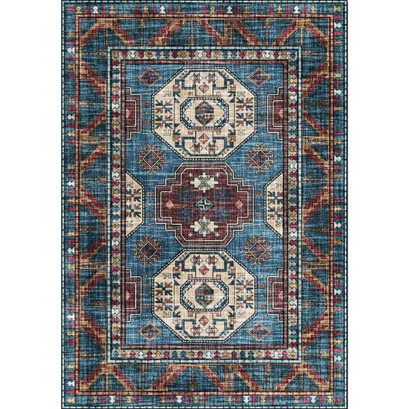 Sikunuo | Moroccan Medallion Pattern Rug Blue Polyester Rug Machine Washable Non-Slip Area Rug for Living Room