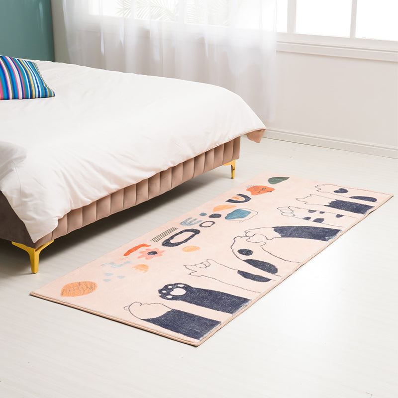 Sikunuo | Apricot Kids Carpet Polyester Cat Feet Print Carpet Machine Washable Non-Slip Backing Rug for Kids Room