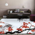 Sikunuo | Red and White Oriental Carpet Polyester Ink Wash Paint Pattern Carpet Washable Nonslip Back Carpet for Bedroom