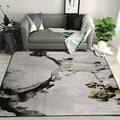 Sikunuo | Retro Ink Wash Painting Rug with Floral Khaki Oriental Carpet Washable Polyester Non-slip Backing Area Rug for Bedroom
