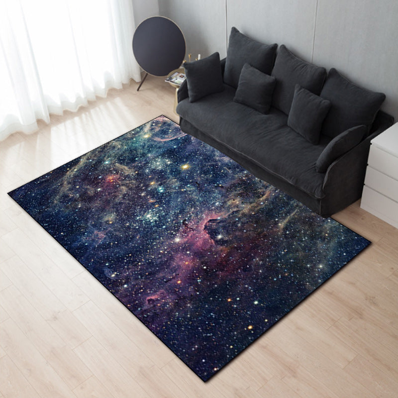 Sikunuo | Modern living room rug in blue outdoor galaxy print rug polyester non-slip backing rug