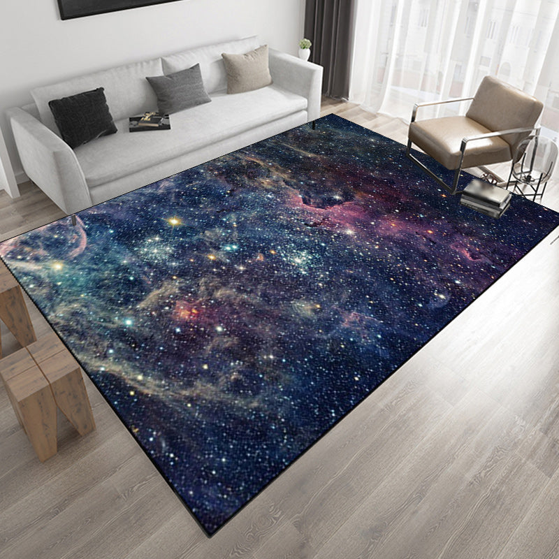 Sikunuo | Modern living room rug in blue outdoor galaxy print rug polyester non-slip backing rug