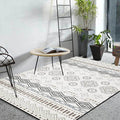 Sikunuo | Classic Geometric Pattern Carpet White Vintage Carpet Polyester Washable Non-Slip Back Carpet for Bedroom