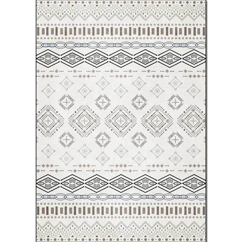 Sikunuo | Classic Geometric Pattern Carpet White Vintage Carpet Polyester Washable Non-Slip Back Carpet for Bedroom