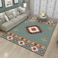 Sikunuo | Green Tribal Rug Polyester Tribal Pattern Rug Washable Non-Slip Underlay Rug for the Living Room
