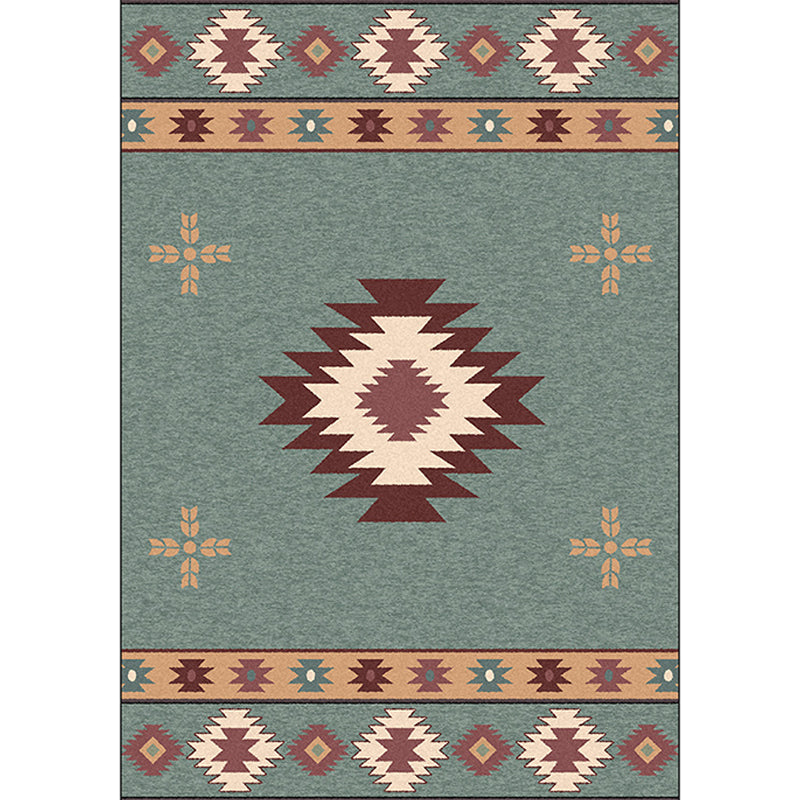Sikunuo | Green Tribal Rug Polyester Tribal Pattern Rug Washable Non-Slip Underlay Rug for the Living Room