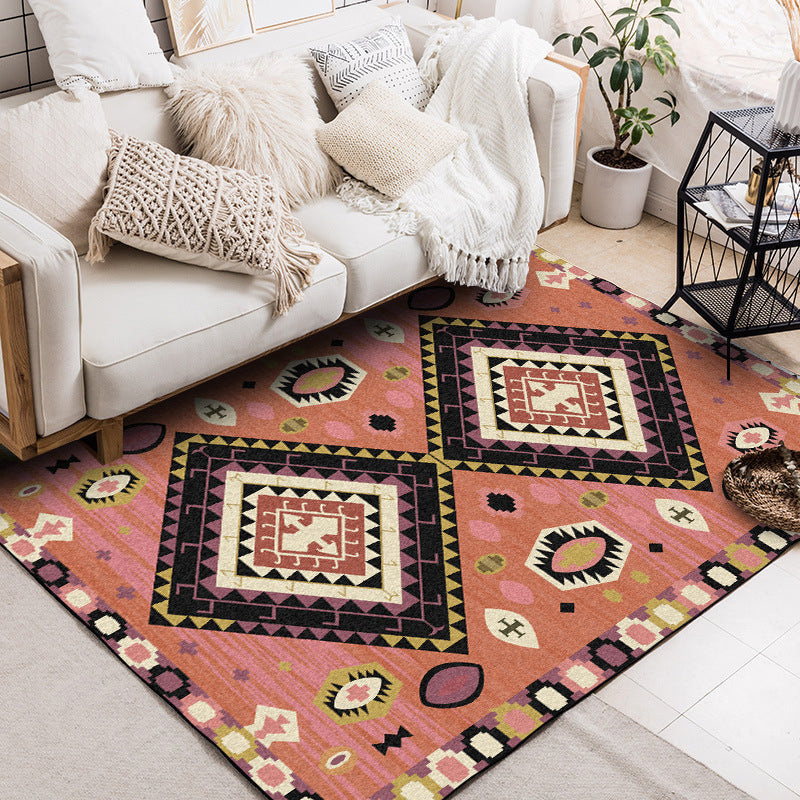 Sikunuo | Brown Tribal Carpet Polyester Geometric Pattern Carpet Washable Non-Slip Back Carpet for the Living Room