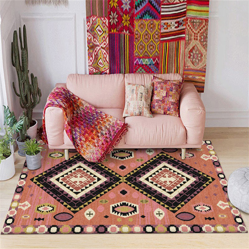 Sikunuo | Brown Tribal Carpet Polyester Geometric Pattern Carpet Washable Non-Slip Back Carpet for the Living Room
