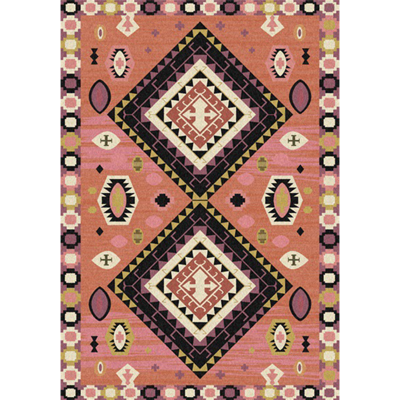 Sikunuo | Brown Tribal Carpet Polyester Geometric Pattern Carpet Washable Non-Slip Back Carpet for the Living Room
