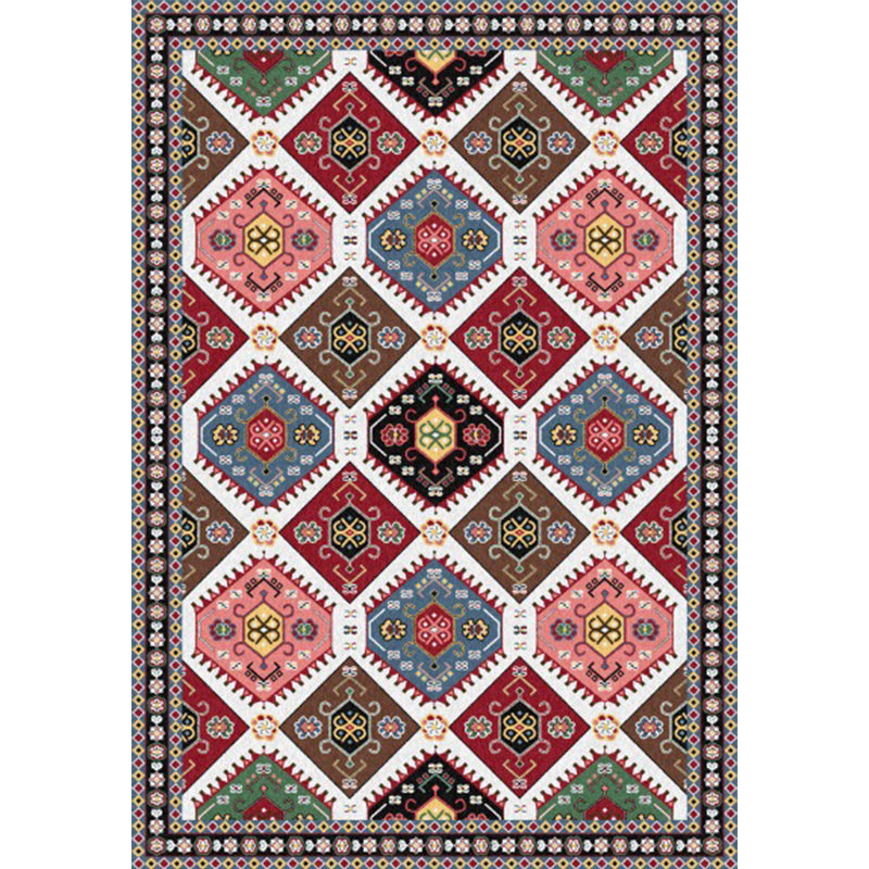 Sikunuo | Traditional Tribal Pattern Carpet Red and Grey Vintage Carpet Polyester Washable Non-slip Back Area Rug for Bedroom