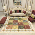 Sikunuo | Persian checkered printed carpet with floral beige polyester carpet machine washable non-slip rug for the living room