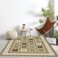 Sikunuo | Red and Beige Moroccan Carpet Polyester Checked and Floral Pattern Carpet Washable Non-Slip Backing Carpet for Living Room