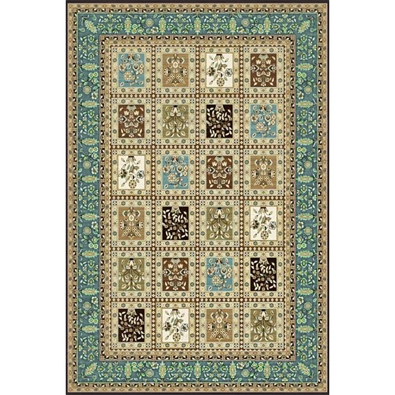 Sikunuo | Red and Beige Moroccan Carpet Polyester Checked and Floral Pattern Carpet Washable Non-Slip Backing Carpet for Living Room
