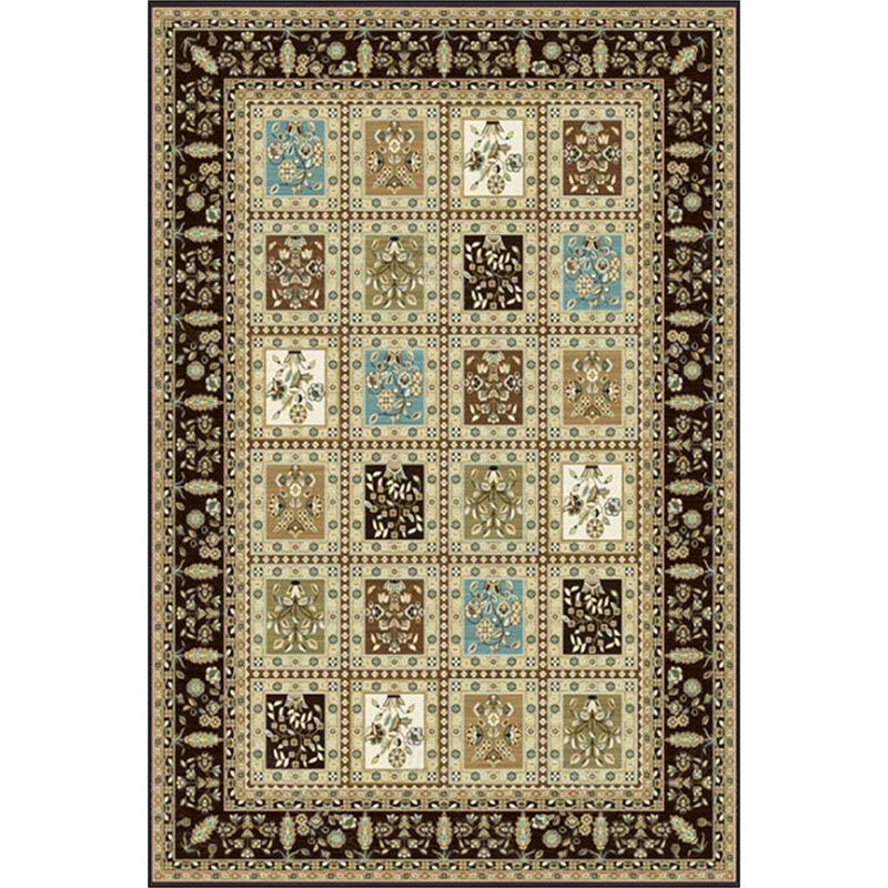Sikunuo | Red and Beige Moroccan Carpet Polyester Checked and Floral Pattern Carpet Washable Non-Slip Backing Carpet for Living Room