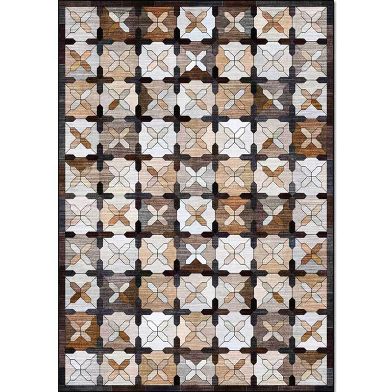 Sikunuo | Brown Moroccan Carpet Polyester Controlled Pattern Carpet Washable Non-Slip Backing Carpet for Living Room