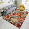 Sikunuo | Orange Vintage Carpet Polyester Flower Pattern Carpet Washable Non-Slip Backing Carpet for Living Room