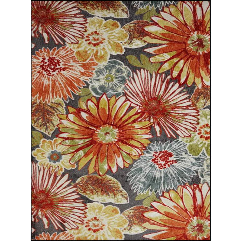Sikunuo | Orange Vintage Carpet Polyester Flower Pattern Carpet Washable Non-Slip Backing Carpet for Living Room