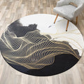 Sikunuo | Modern Swirl Stripe Pattern Carpet Black and White Polyester Carpet Machine Washable Non-Slip Rug for Bedroom