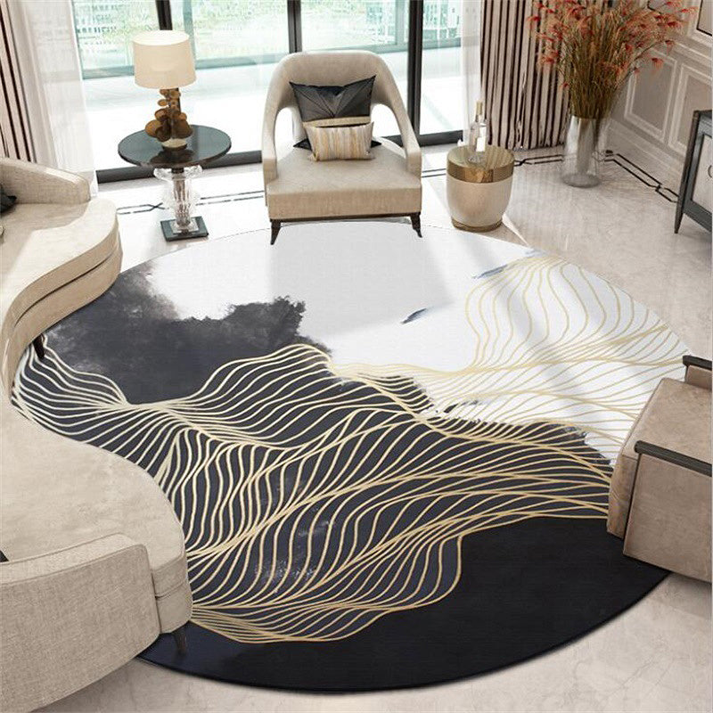 Sikunuo | Modern Swirl Stripe Pattern Carpet Black and White Polyester Carpet Machine Washable Non-Slip Rug for Bedroom
