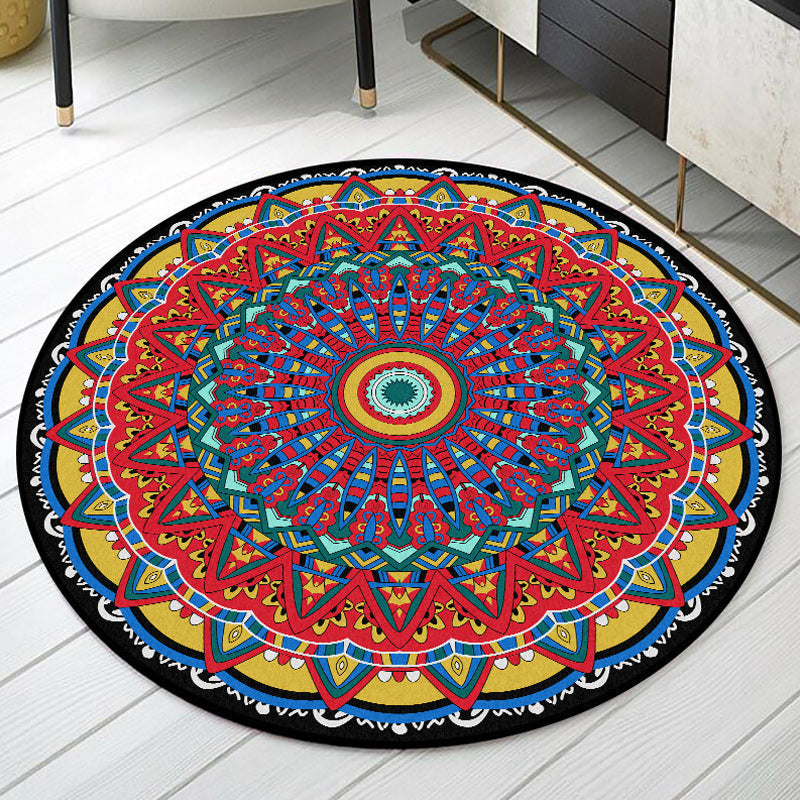 Sikunuo | Americana Tribal Pattern Carpet Red Polyester Carpet Machine Washable Non-Slip Area Rug for Bedroom