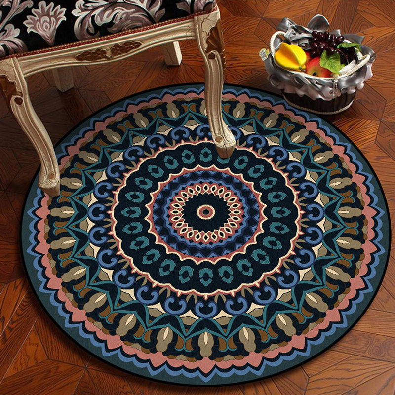 Sikunuo | Americana concentric circles pattern rug blue and green polyester rug machine washable non-slip rug for the bedroom