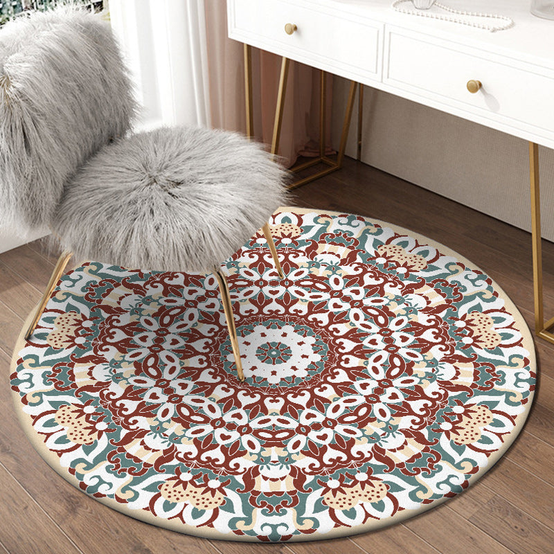 Sikunuo | Traditional Floral Pattern Rug Blue Tribal Rug Polyester Washable Non-Slip Mat Rug for Living Room