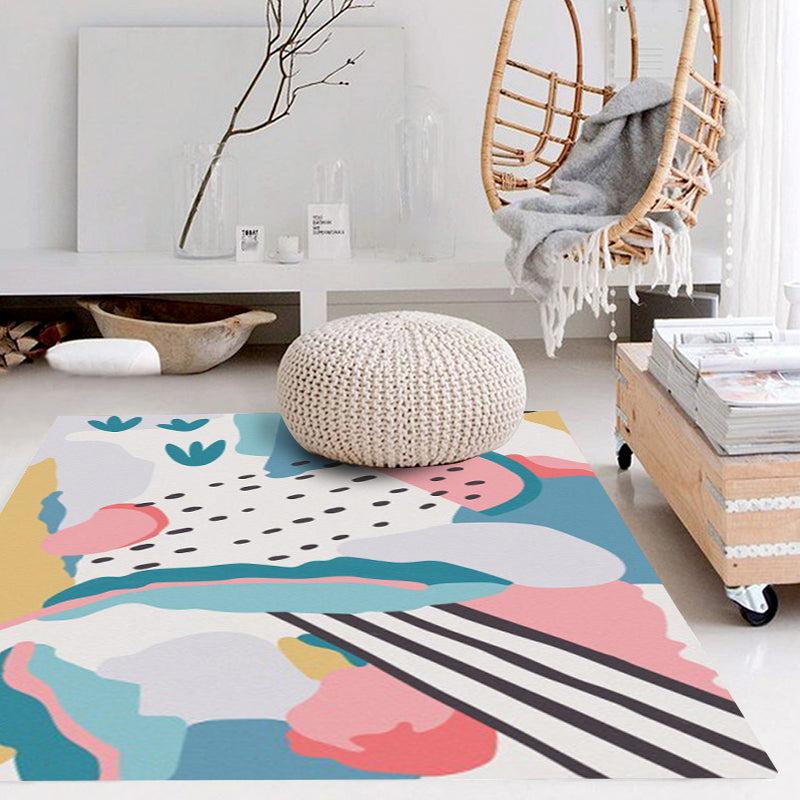 Sikunuo | Novelty Living Room Rug Colorful Color Block Watermelon Print Rug Polyester Non-Slip Back Washable Area Rug