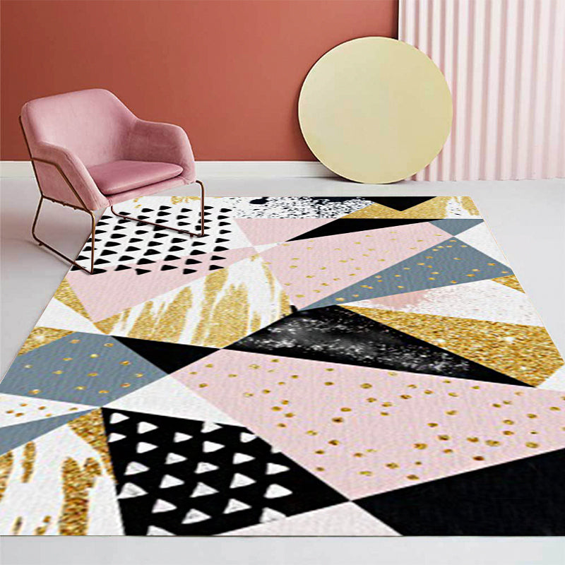 Sikunuo | Pink and Gold Bedroom Carpet Novelty Geometric Irregular Shape Dots Pattern Rug Polyester Non-slip Area Rug