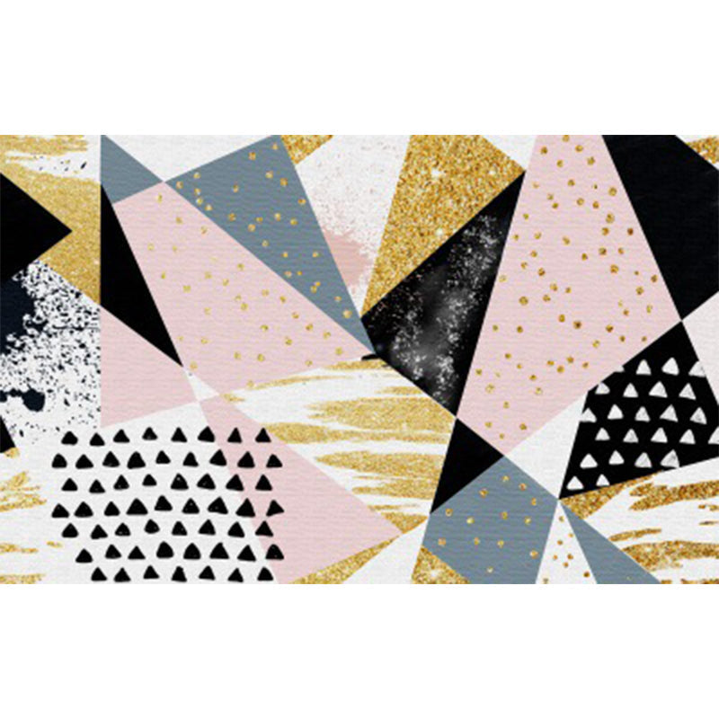 Sikunuo | Pink and Gold Bedroom Carpet Novelty Geometric Irregular Shape Dots Pattern Rug Polyester Non-slip Area Rug