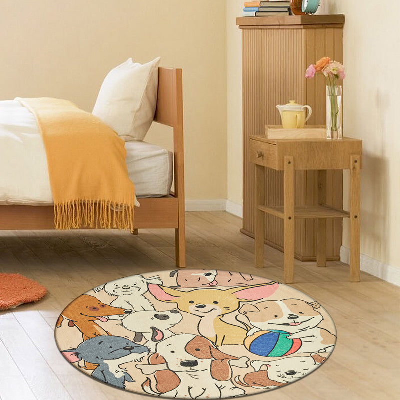 Sikunuo | Stylish Cartoon Dog Pattern Rug Yellow Children's Rug Polyester Washable Non-Slip Rug for the Children's Room